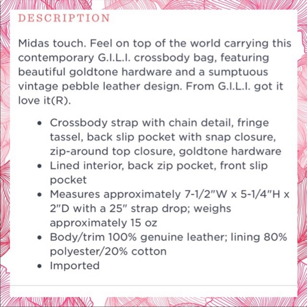 G.I.L.I Italian Blush Pebbled Leather Bag - Picture 8 of 8